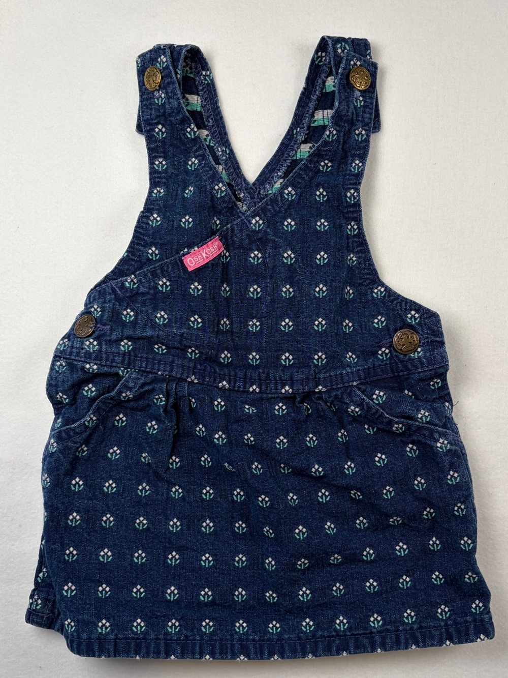 VTG Oshkosh B’Gosh Vestbak Skirtall All Over Floral Denim 24M AOP Overall Dress
